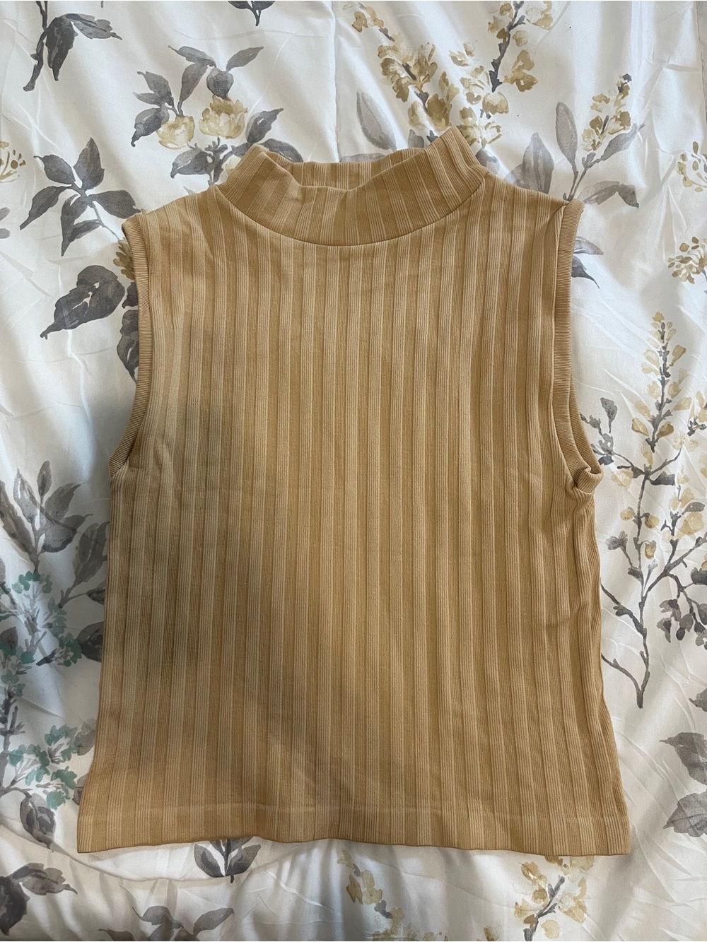 Sleeveless Ribbed Mock Neck Top - Camel